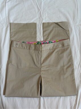 Lilly Pulitzer Tan Khaki Sand Chino Palm Classics Straight Leg Pants Women’s 12